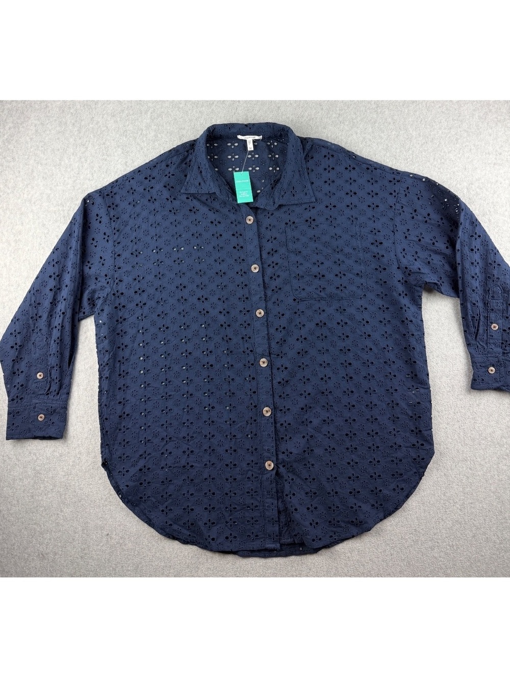 Maurices Navy Eyelet Button Down Shirt Medium NWT Cotton Boho Oversized